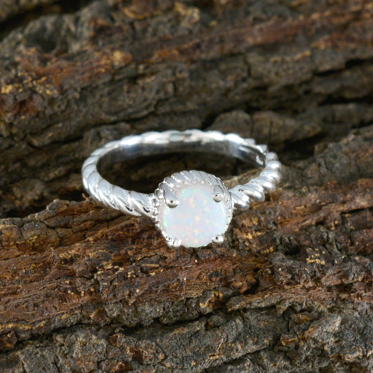 Isabel White Solitaire Ring India with Opal Gemstone