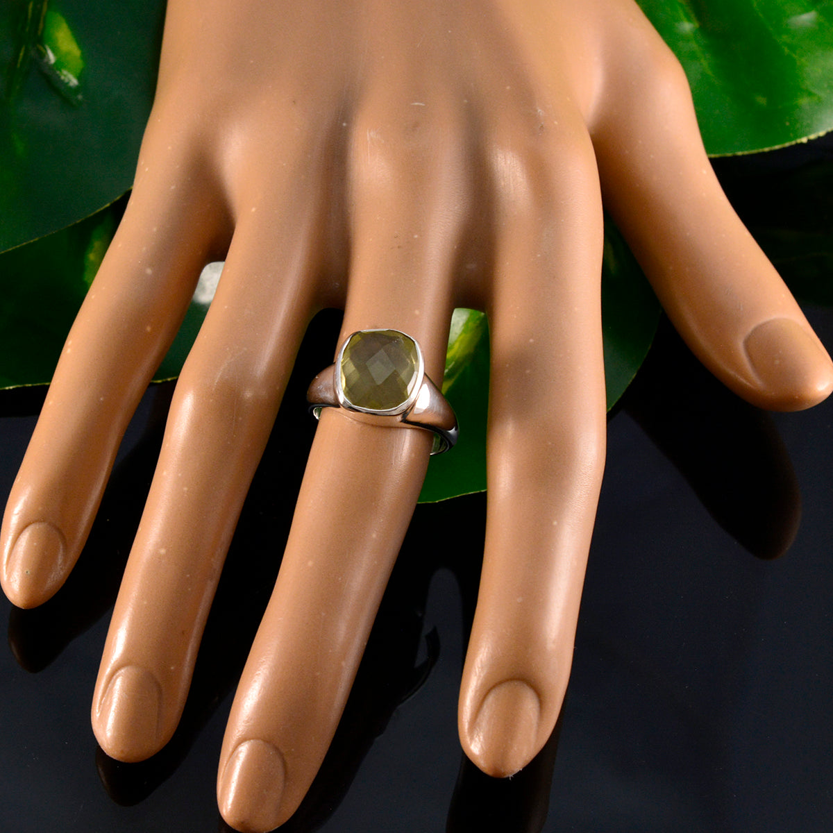 Sarah Yellow Solitaire Ring Modern Design Silver Band