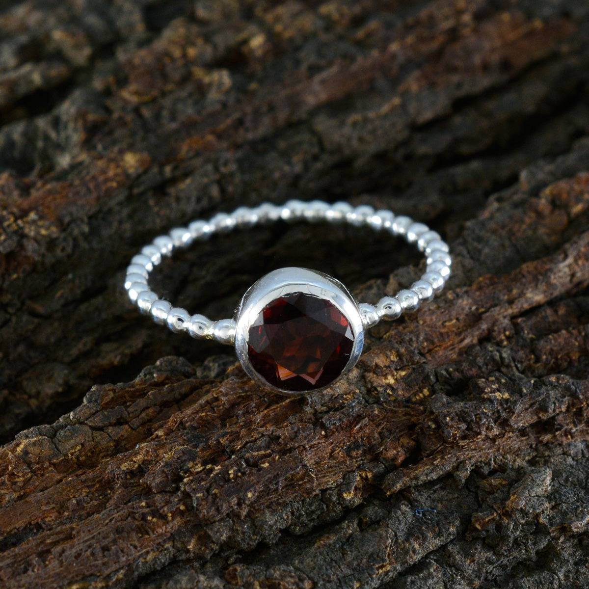 Lakshmi Twist Red Solitaire Ring with Beaded Band