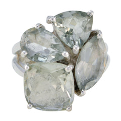 Luisa light green gemstone ring with multiple faceted stones in silver setting