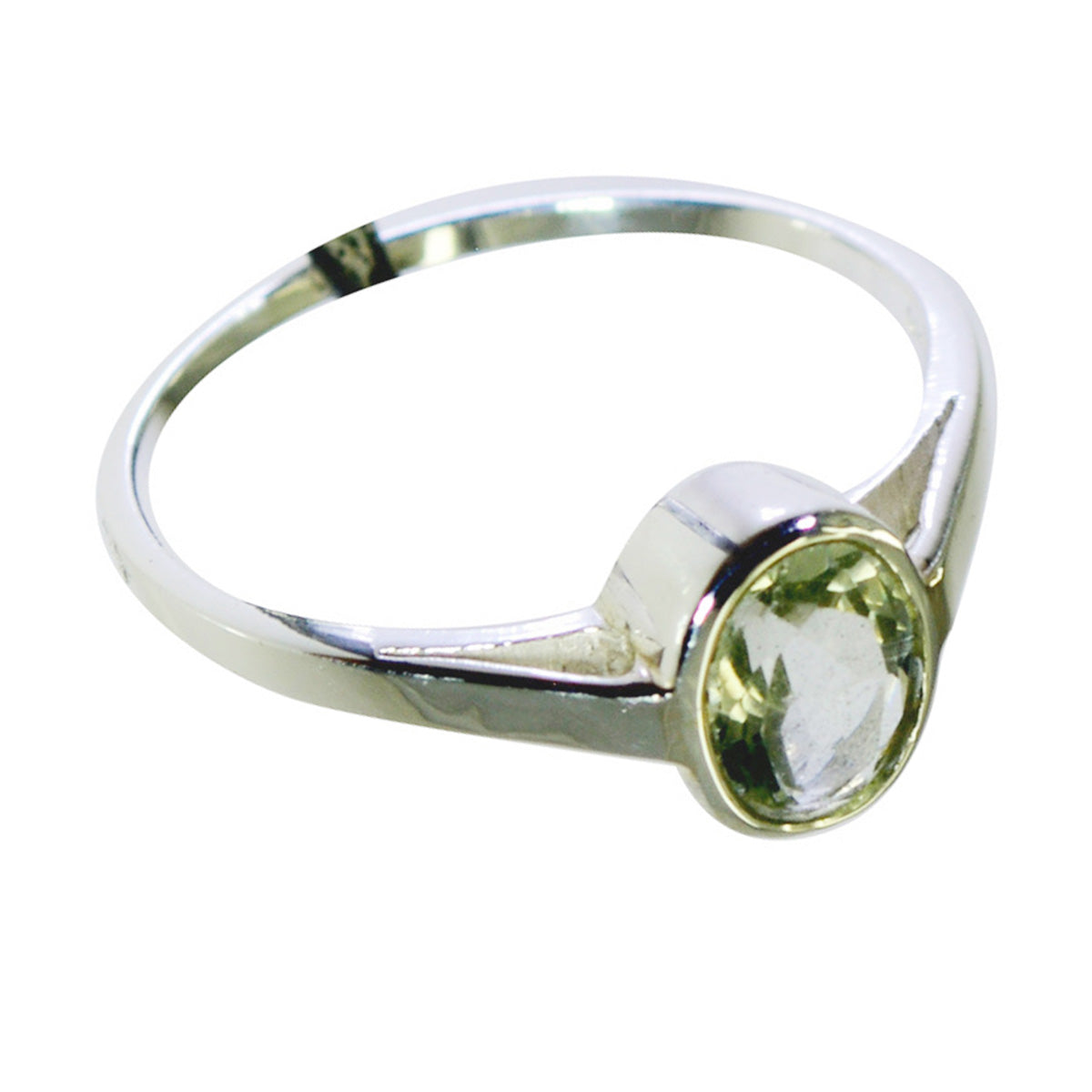 Nora light green solitaire ring with round gemstone set in silver band