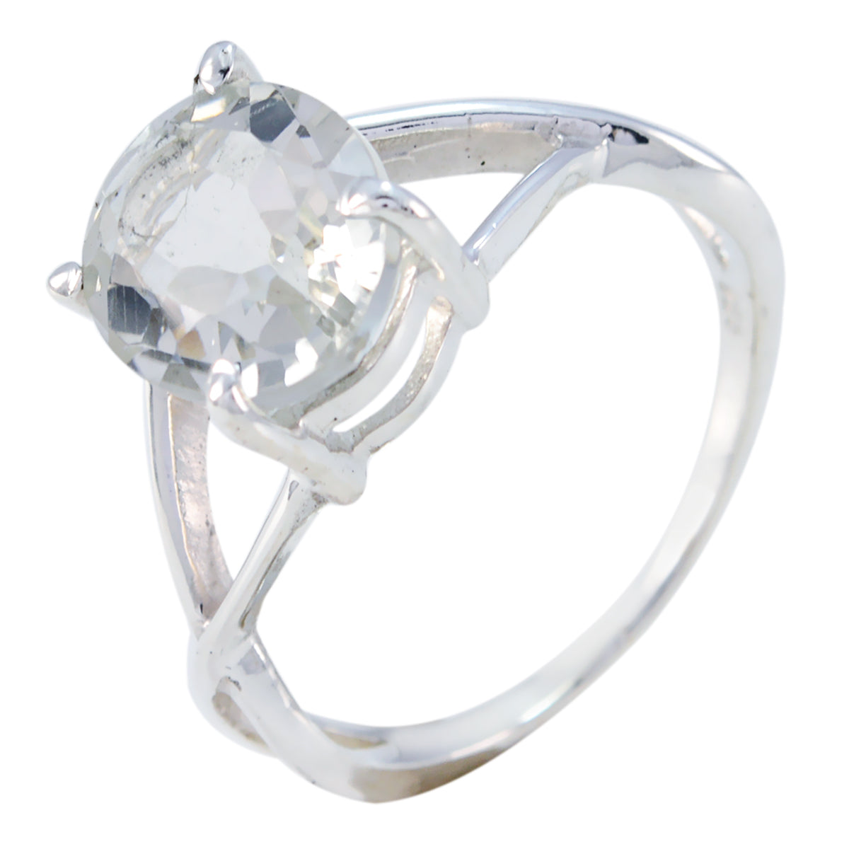 Lakshmi Light Green Solitaire Ring in Sterling Silver