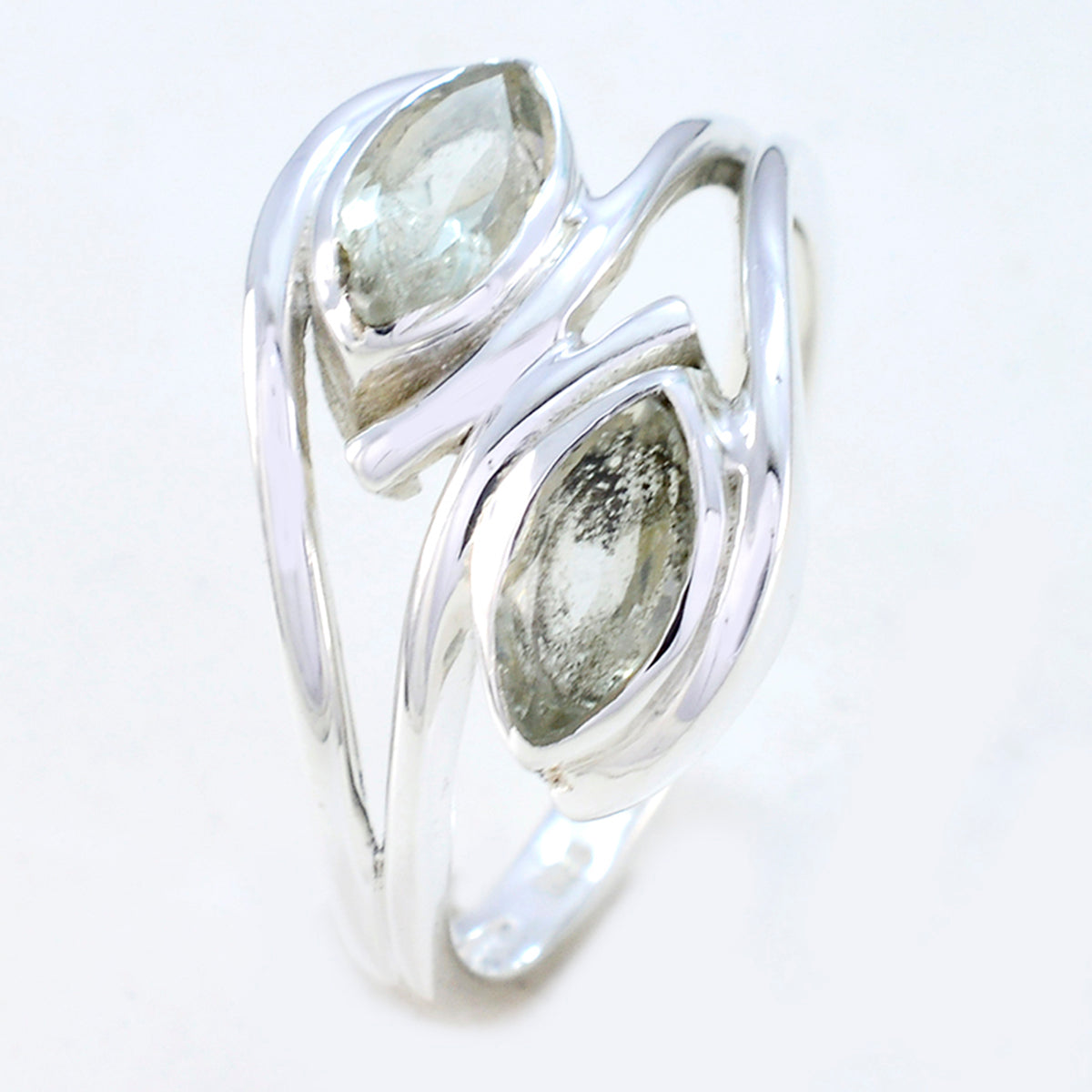 Liyana sterling silver ring with two marquise light green gemstones light green toi et moi ring