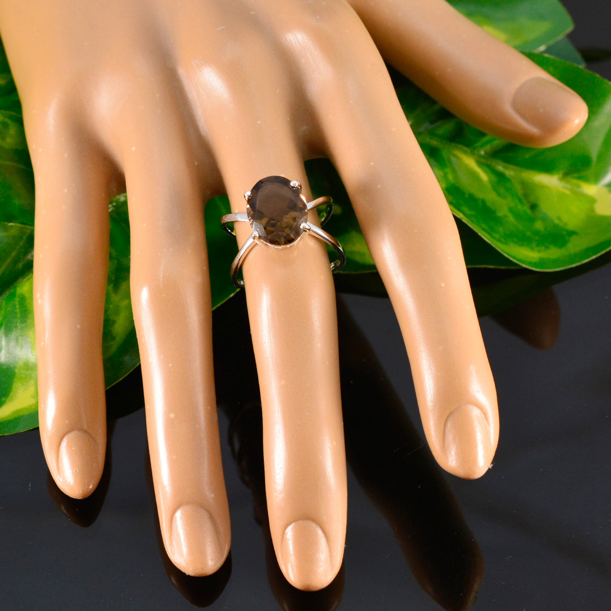 Lily Ethnic Brown Solitaire Ring with Silver Band