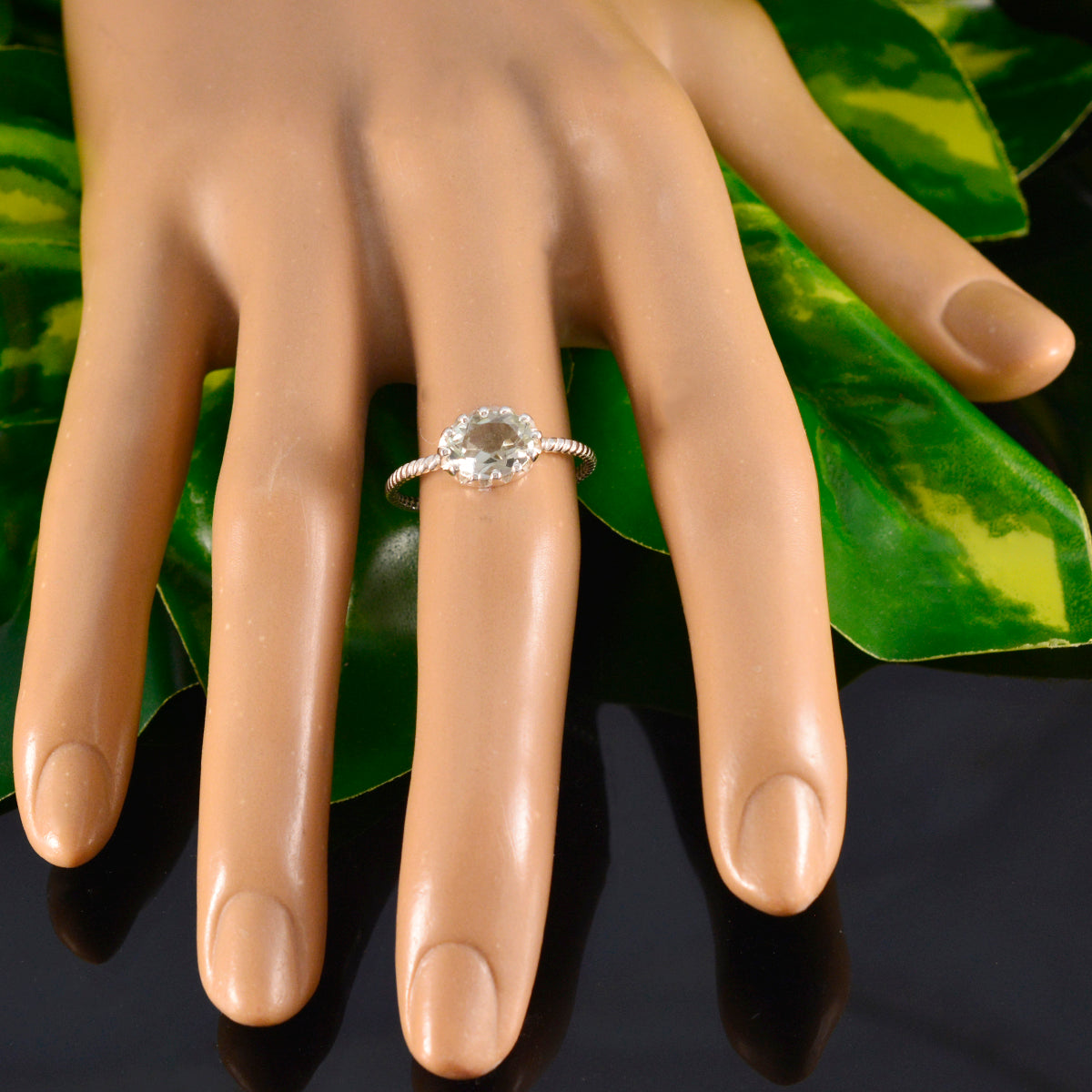 Lucia Twist Light Green Solitaire Ring