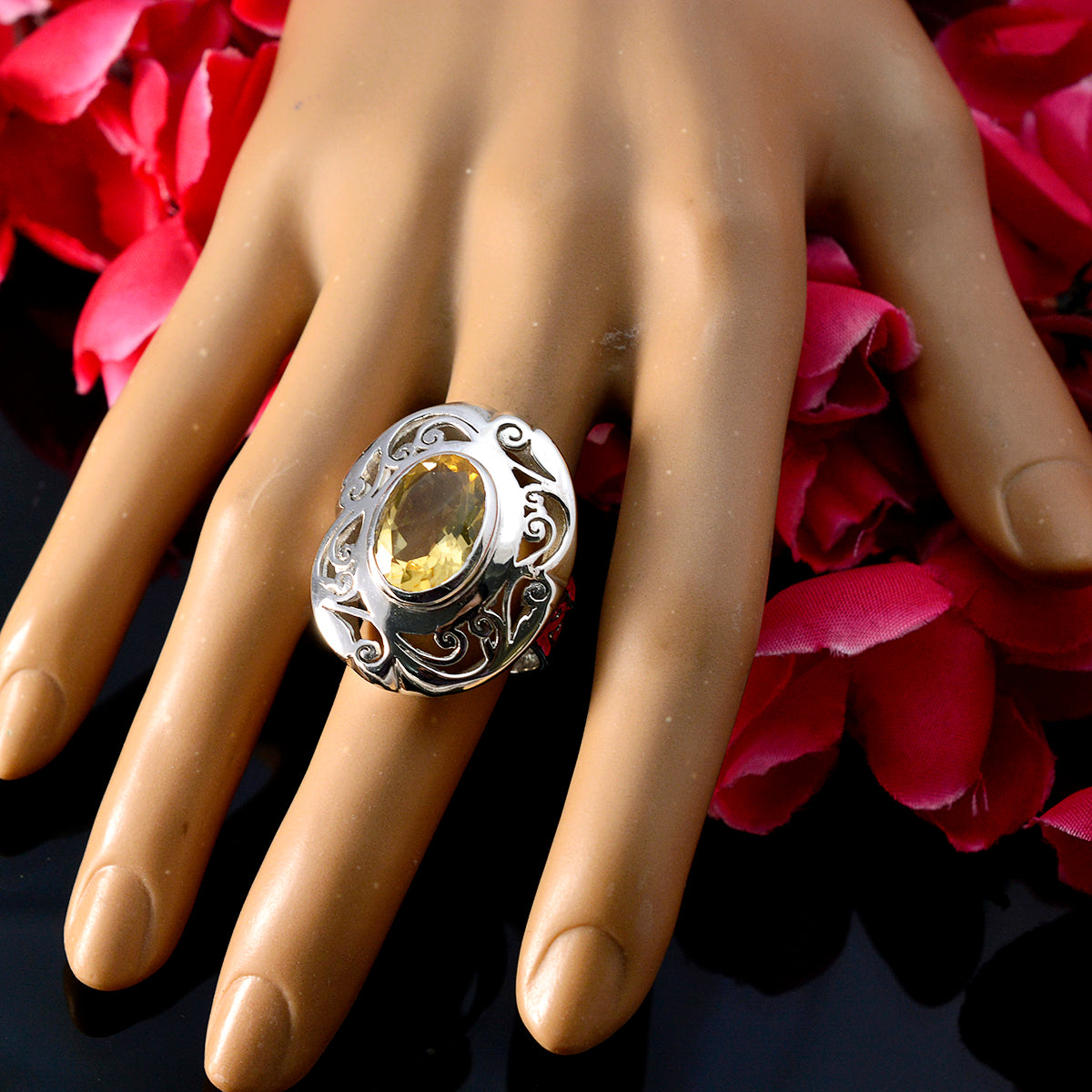 Luna Filigree Yellow Solitaire Ring