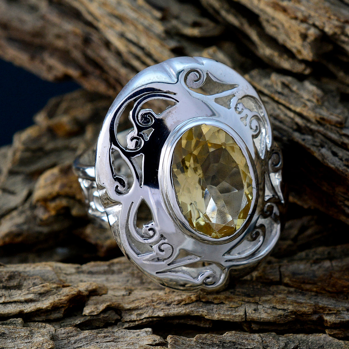 Luna Filigree Yellow Solitaire Ring