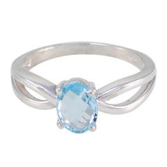 Nisa Luxurious Blue Solitaire Ring with Oval Gemstone Blue Topaz Blue