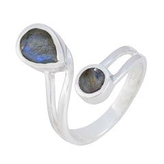 Saanvi luxurious grey toi et moi ring with two labradorite stones set in silver band