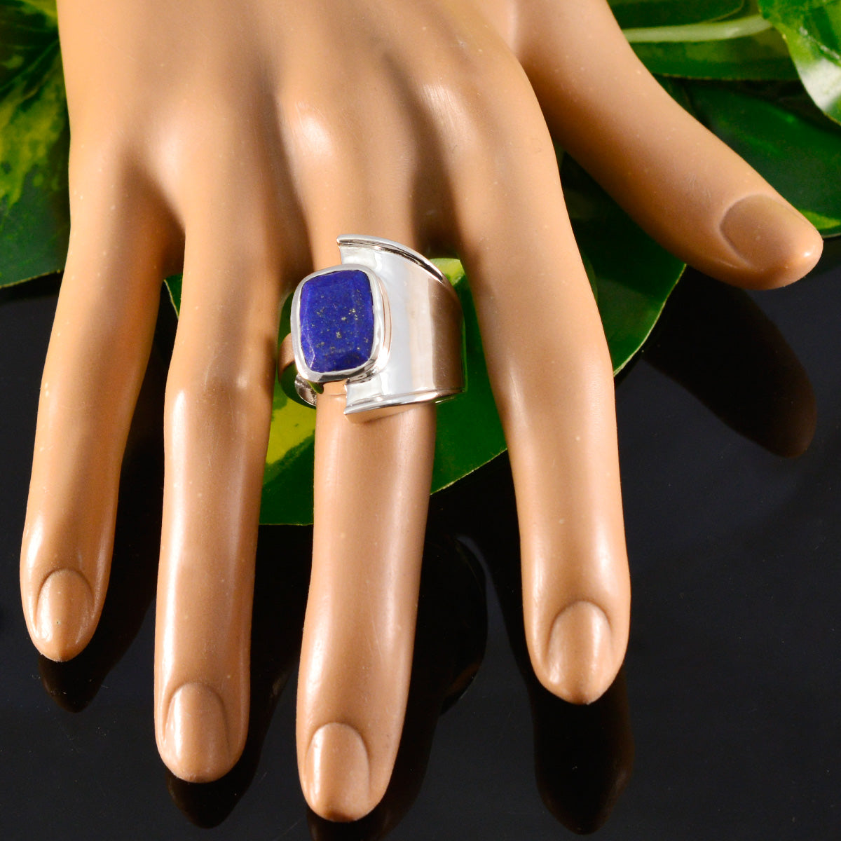 Carla Modern Blue Gemstone Ring with Silver Band