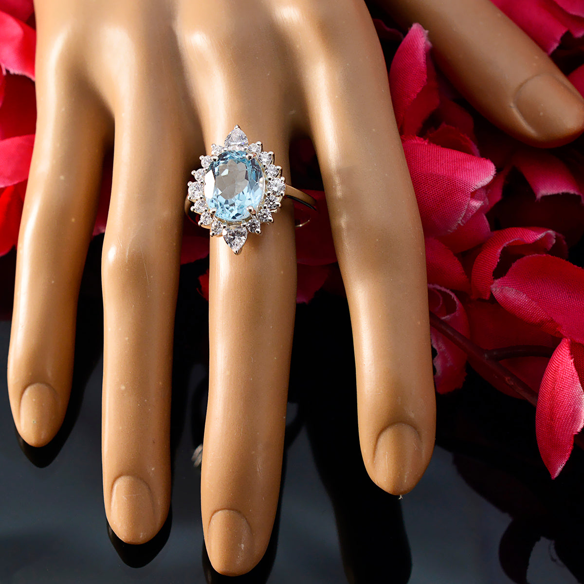 Camilla Modern Blue Halo Ring with Sparkling Gemstones