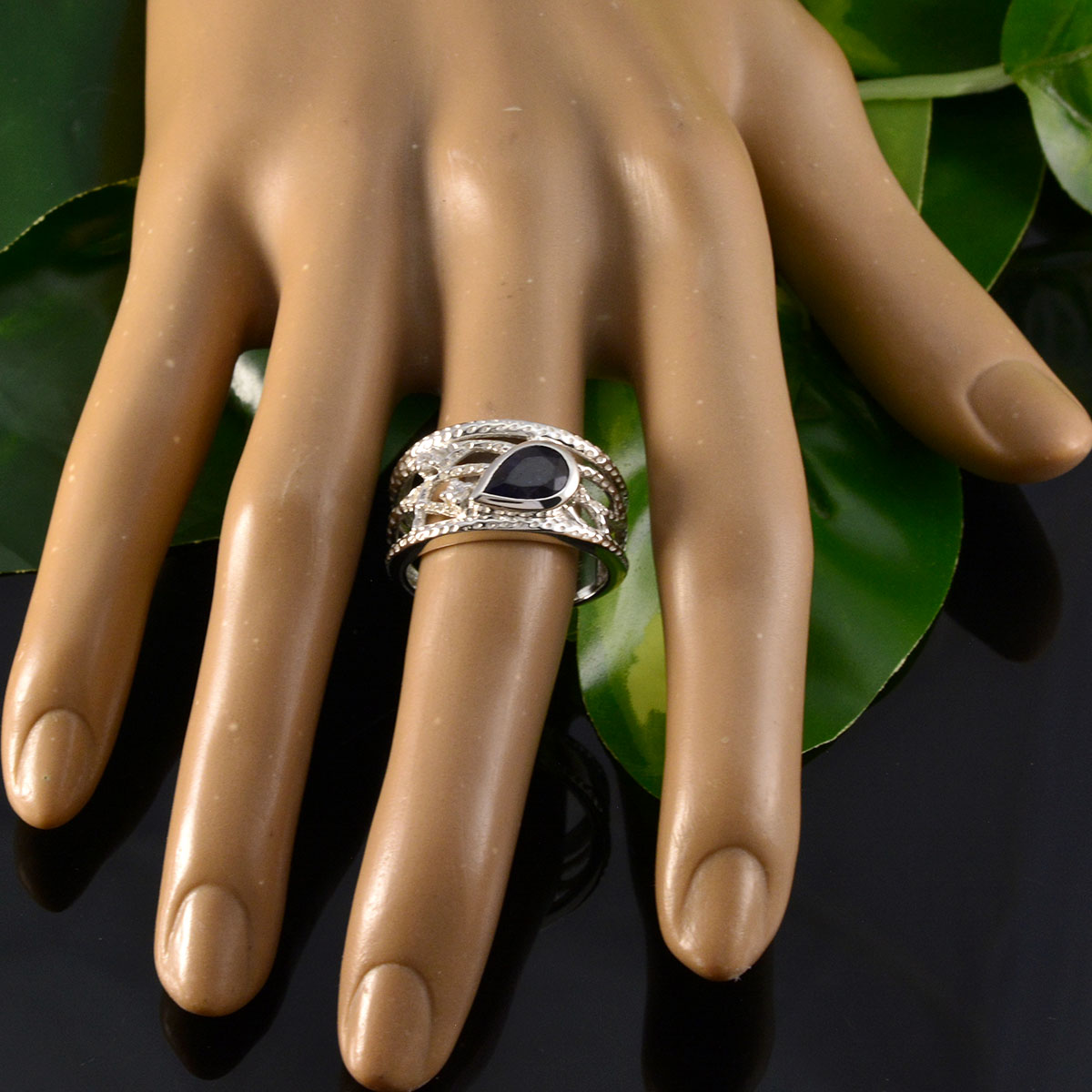 Aisha Modern Blue Halo Ring with Gemstone Accent