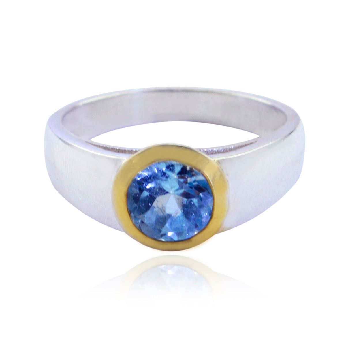 Olivia Modern Blue Solitaire Ring with Gold Accent Blue Topaz Blue