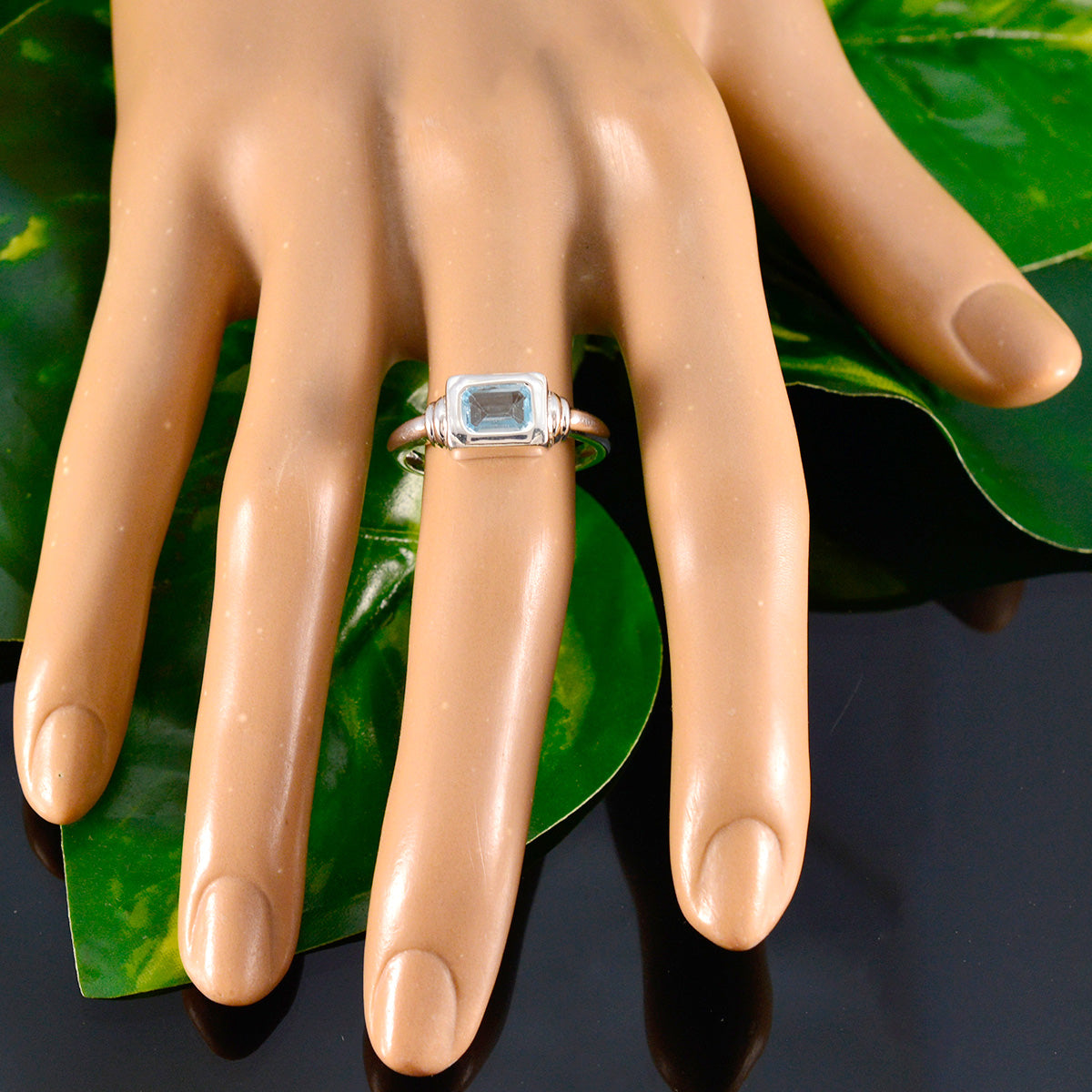 Claire Modern Blue Solitaire Ring in Silver