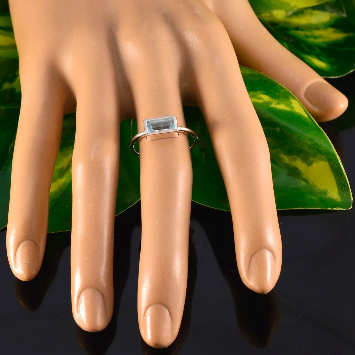 Isla Modern Blue Solitaire Ring with Silver Band