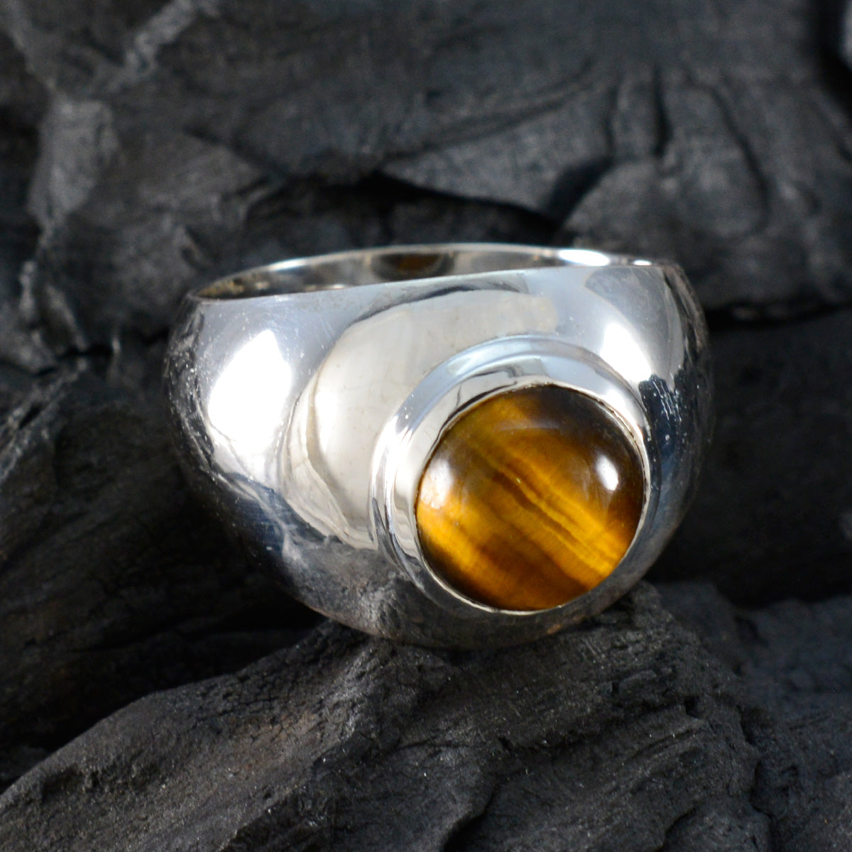 Nayara Modern Brown Solitaire Ring with Tiger Eye Gem