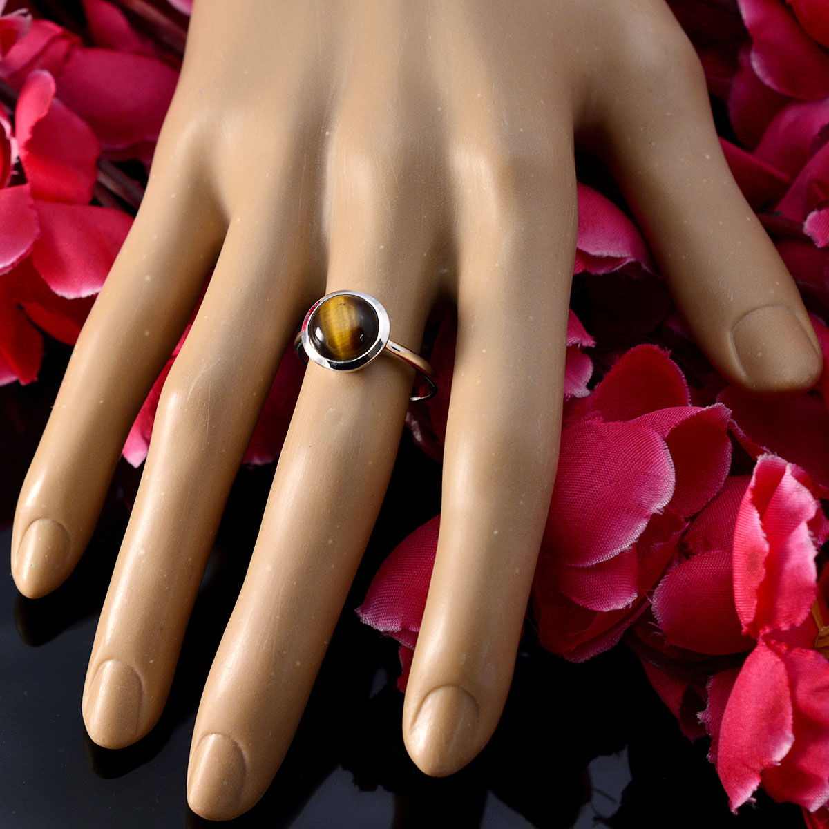 Priya Modern Brown Solitaire Ring with Tiger Eye Gemstone