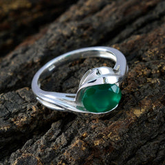 Natcha Modern Green Solitaire Ring in Silver