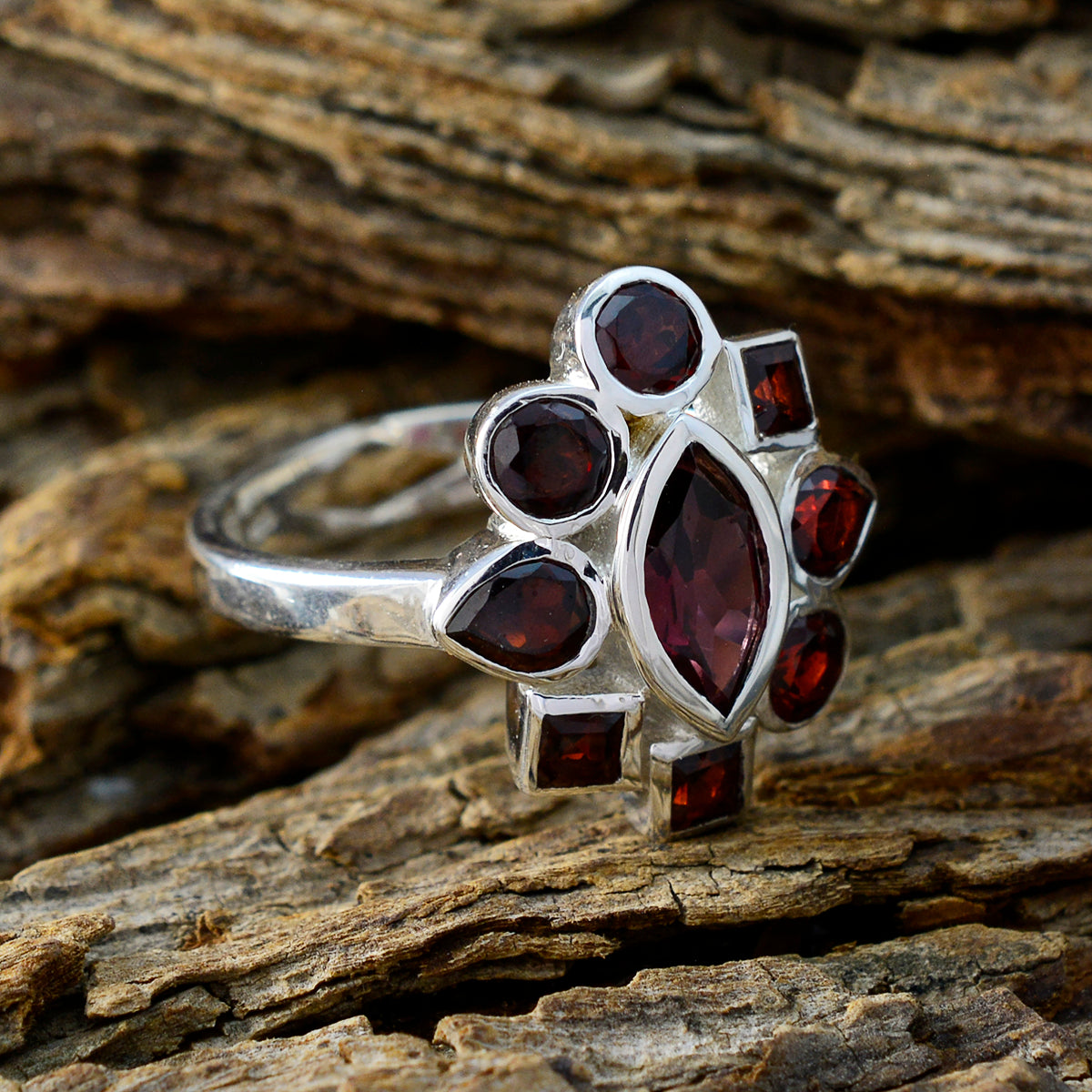 Aisha Modern Navratna Ring with Red Gemstones