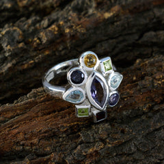 Patricia multicolor navratna gemstone ring with various colored stones set in silver band
