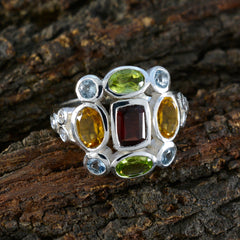 Julieta multicolor navratna ring sterling silver with central red garnet and peridot citrine aquamarine accents