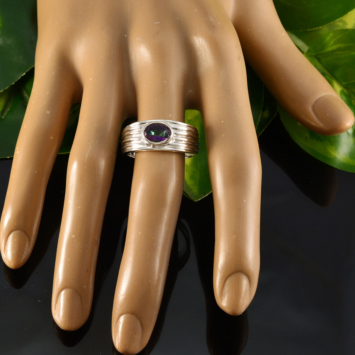 Riya Multicolor Solitaire Ring with Silver Band