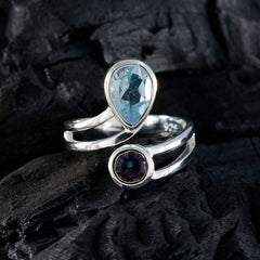 Harper sterling silver multicolor toi et moi ring with pear blue topaz and round mystic quartz stones