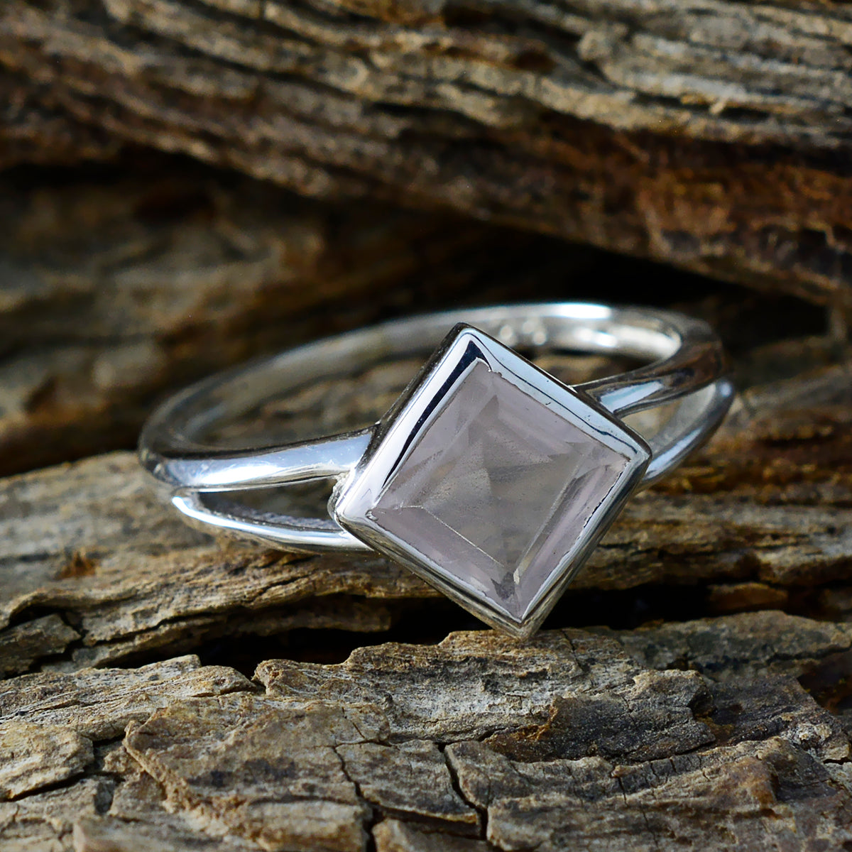Aisha Pink Solitaire Ring Sterling Silver Square Gem