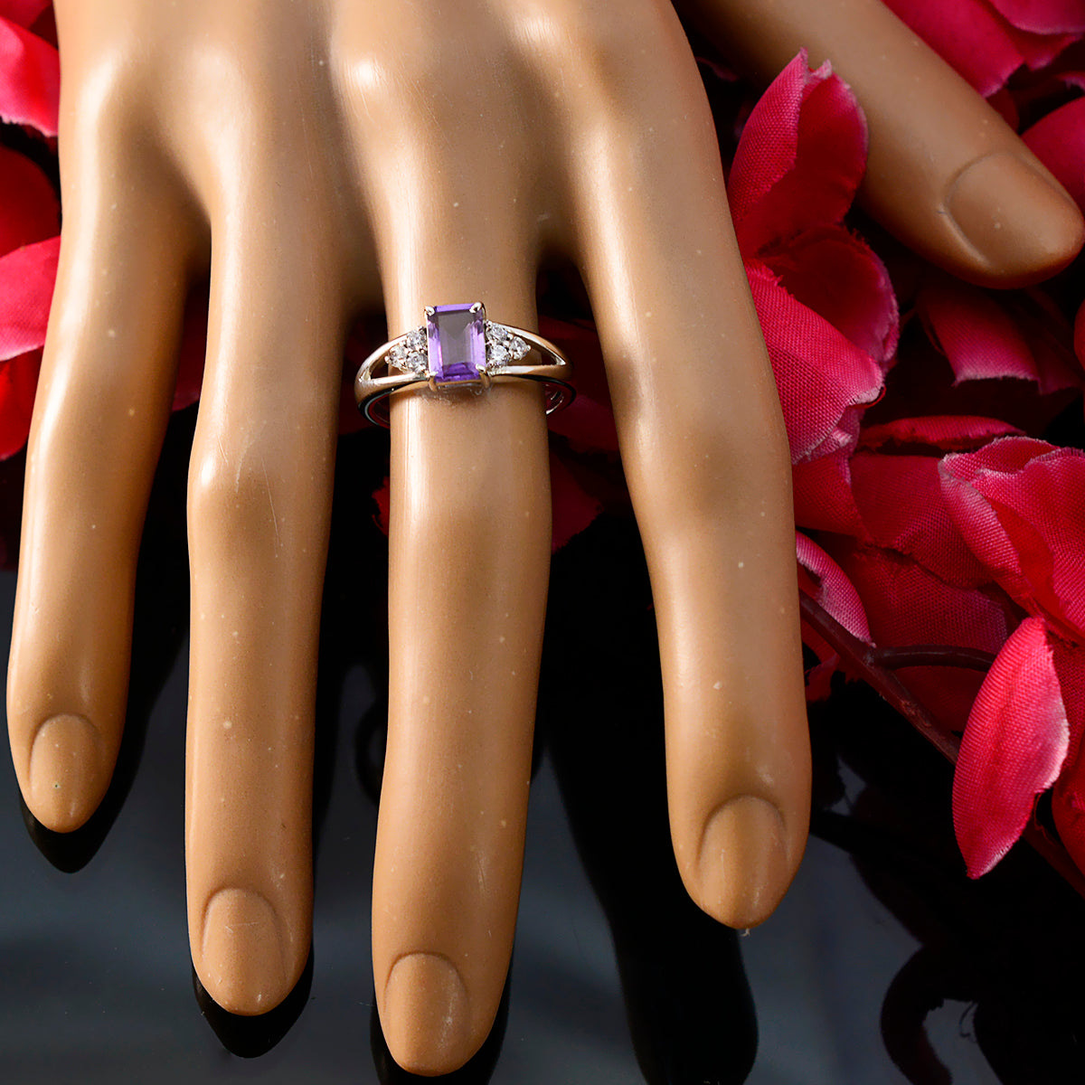 Li Lee Purple Gemstone Halo Ring in Sterling Silver