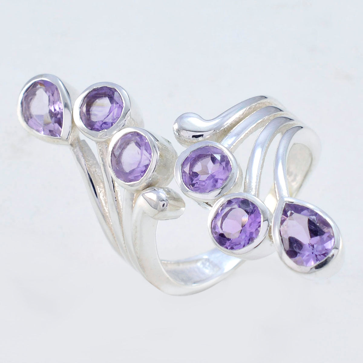 Victoria silver open band ring with multiple amethyst stones purple gemstone ring for women