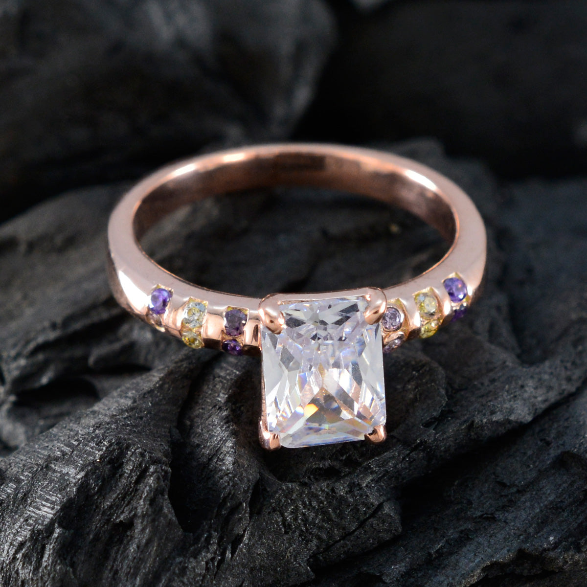 Hua Purple Halo Engagement Ring with Sparkling Gemstones