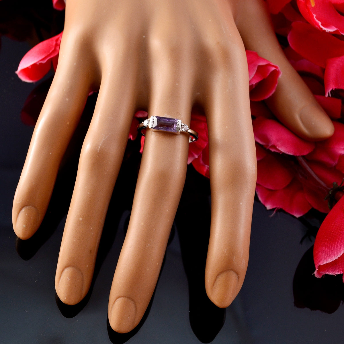 Yasmine Purple Halo Ring for Women with Amethyst Gemstone
