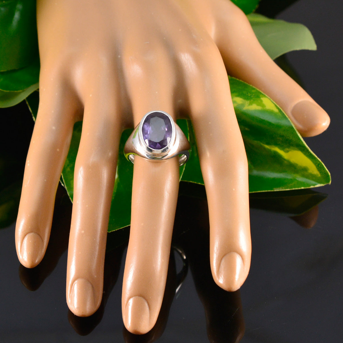 Pilar Purple Solitaire Ring India Oval Gemstone Silver