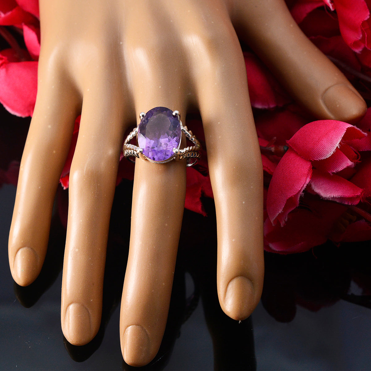 Patricia Purple Solitaire Ring with Oval Gemstone