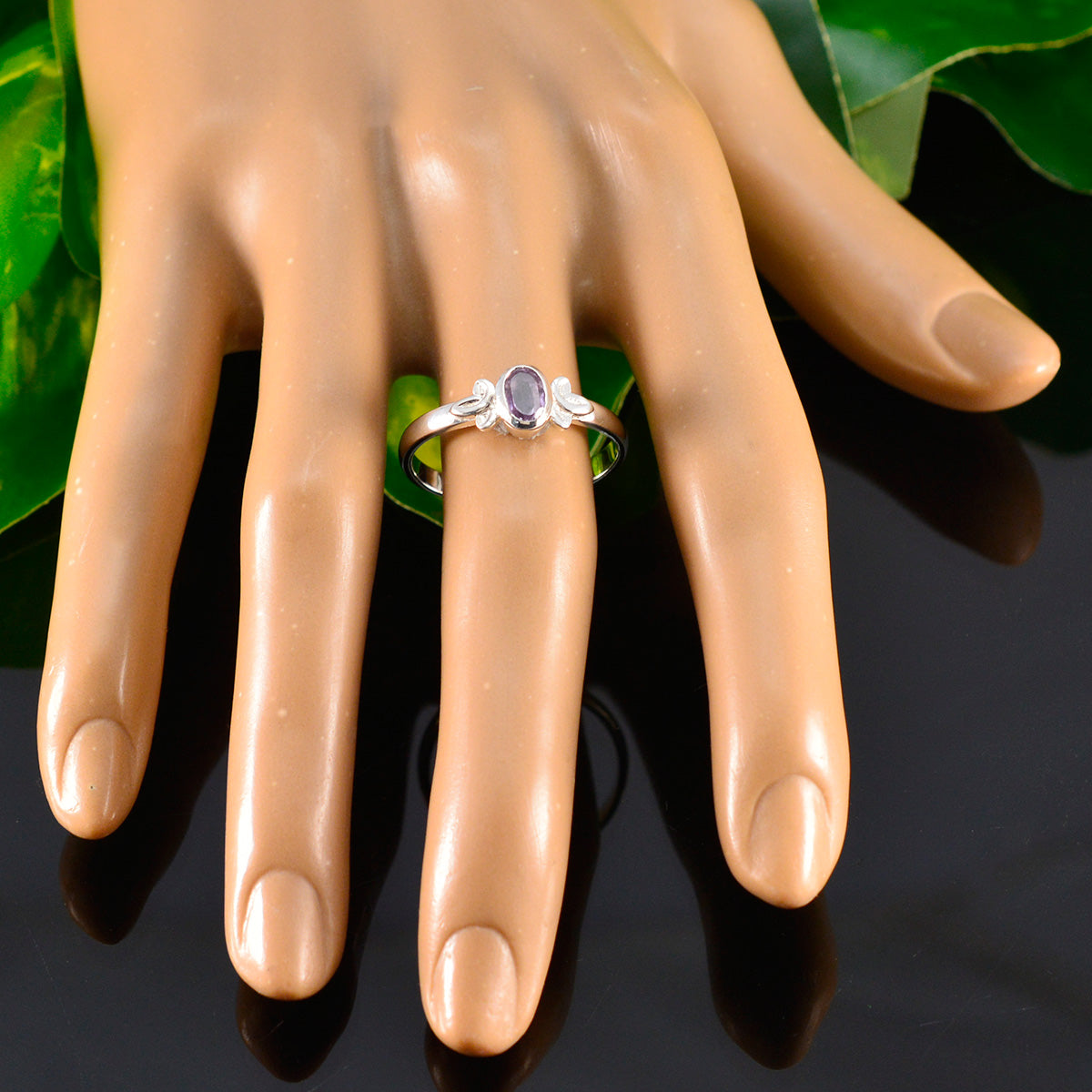 Riley Purple Solitaire Ring with Elegant Silver Design