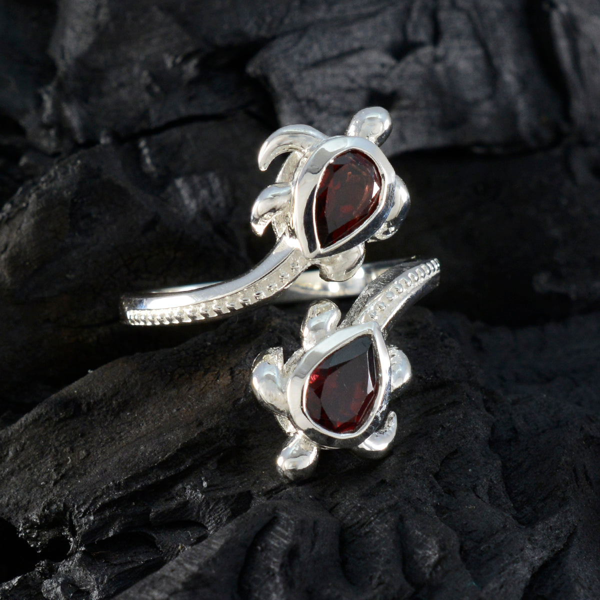 Carolina silver ring with two red gemstones designed as a red gemstone fashion ring