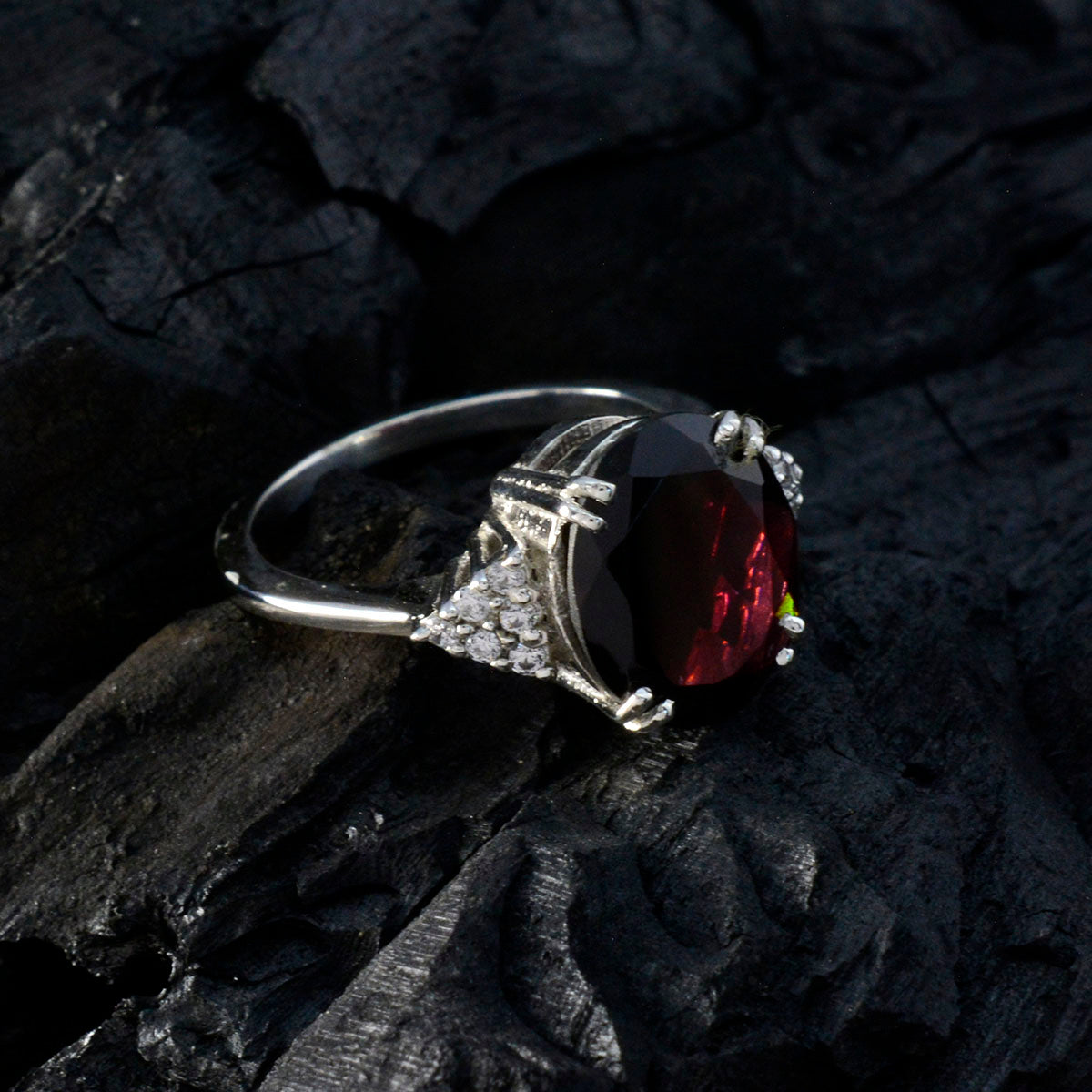 Riley Red Gemstone Halo Ring with Silver Detailing