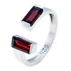 Hua red gemstone toi et moi ring with two rectangular red stones set on silver band