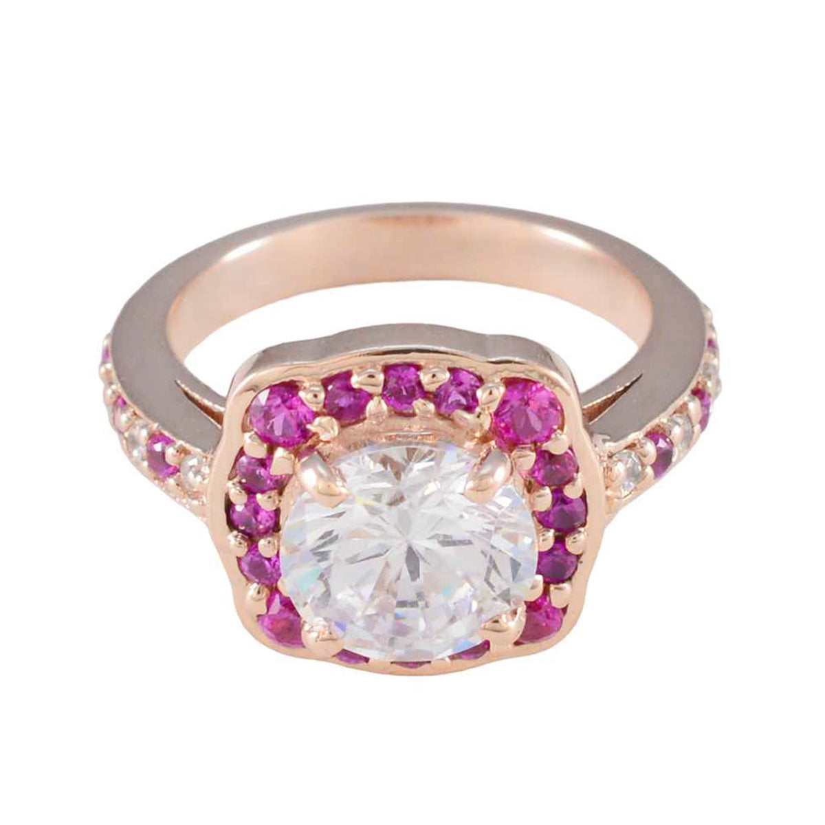 Mei Red Halo Engagement Ring with Pink Gemstones Ruby CZ Red