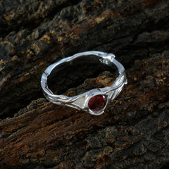 Sophia Romantic Red Solitaire Ring with Silver Band