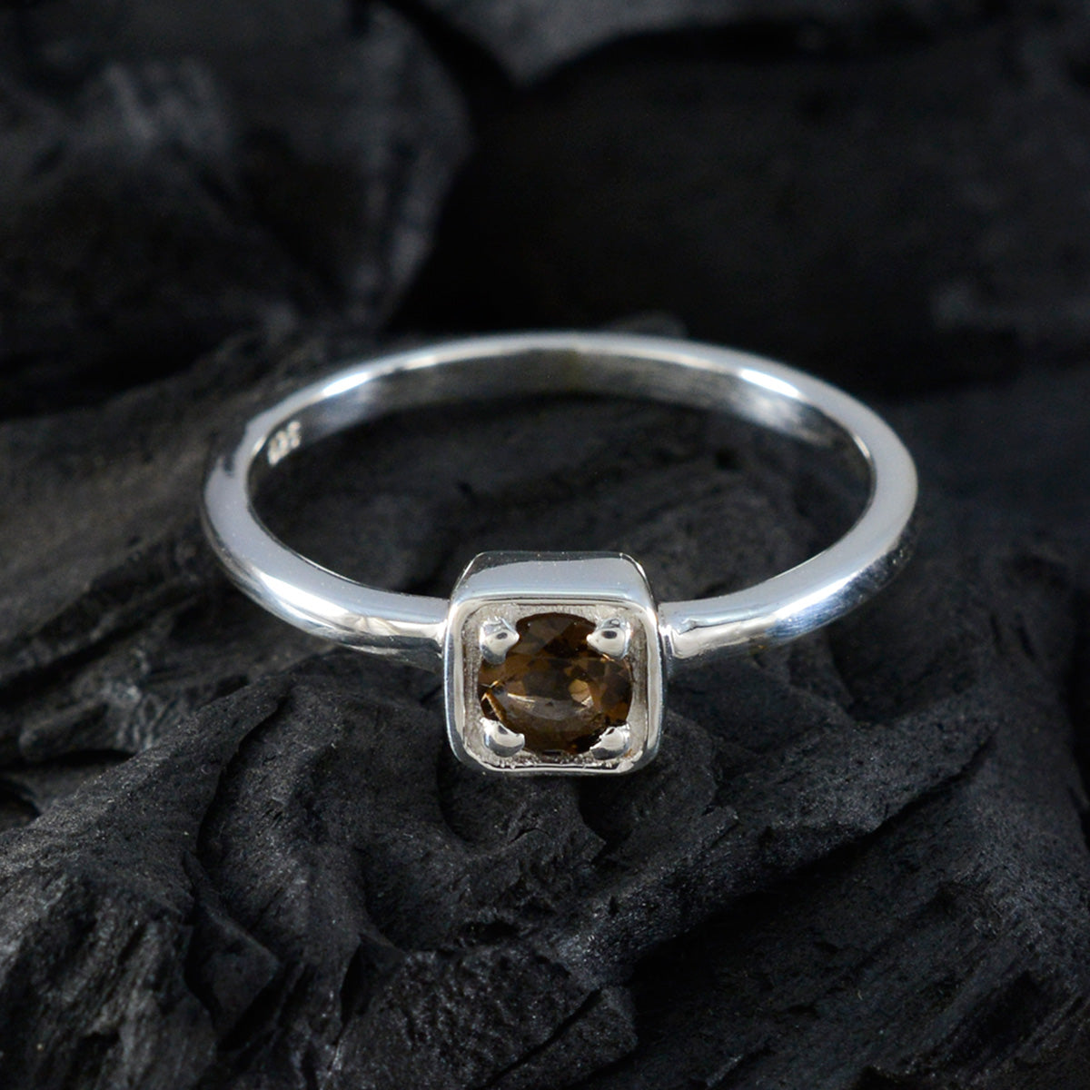 Riya Trendy Brown Solitaire Ring in Sterling Silver