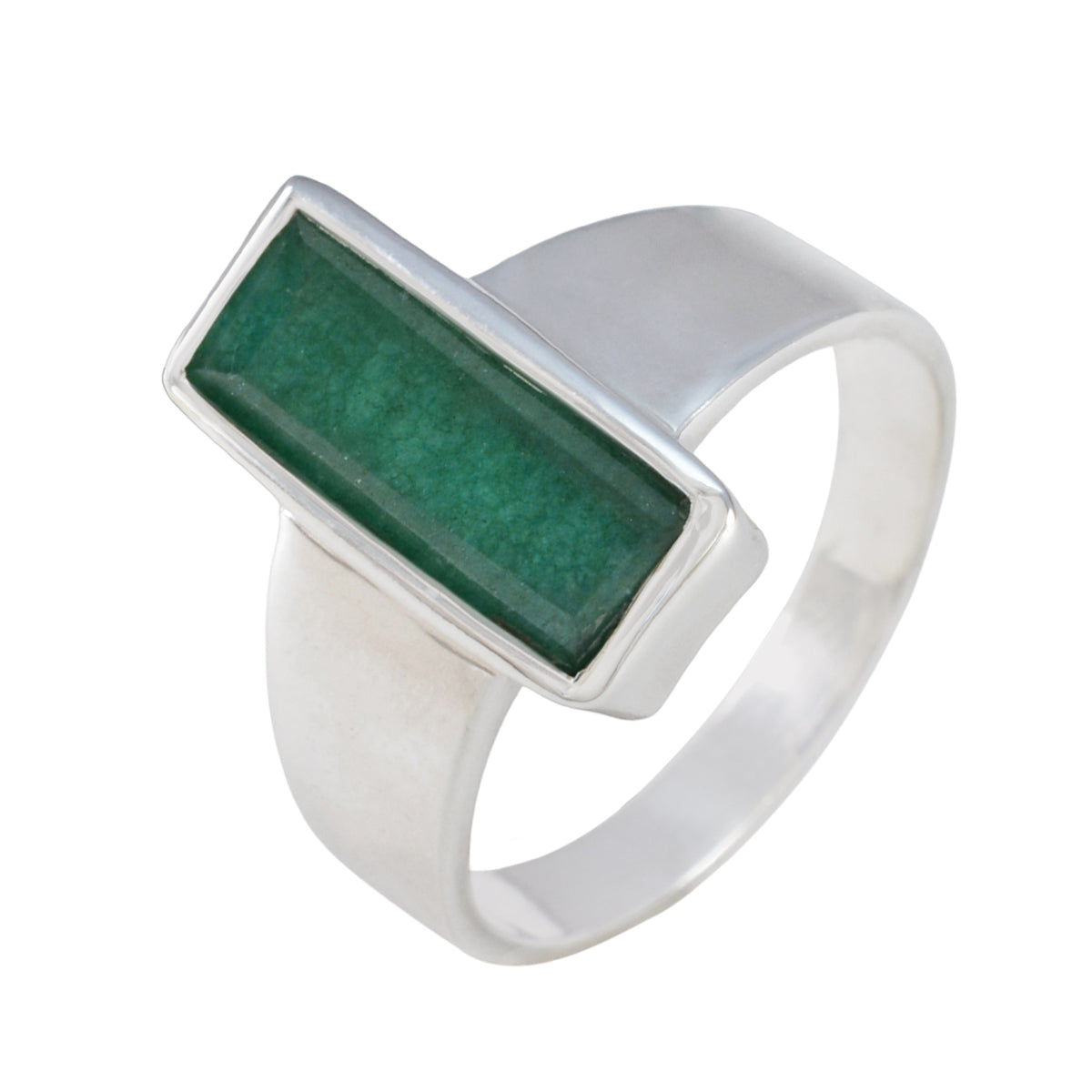 Saanvi Trendy Green Solitaire Ring in Sterling Silver