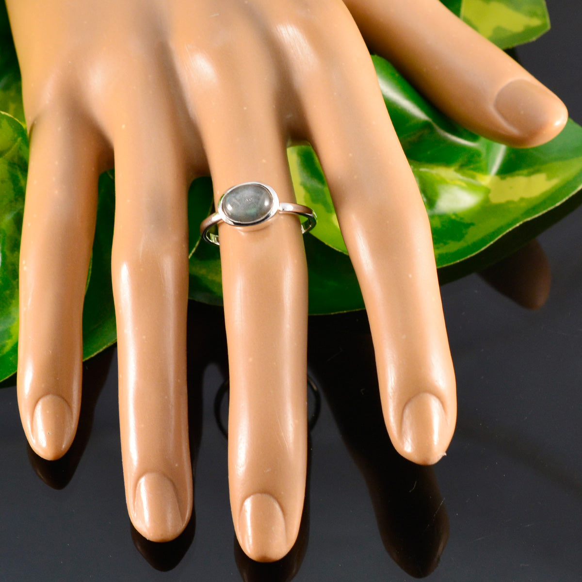 Nella Trendy Grey Solitaire Ring with Labradorite Stone
