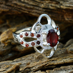 Saanvi Trendy Red Gemstone Ring with Silver Design