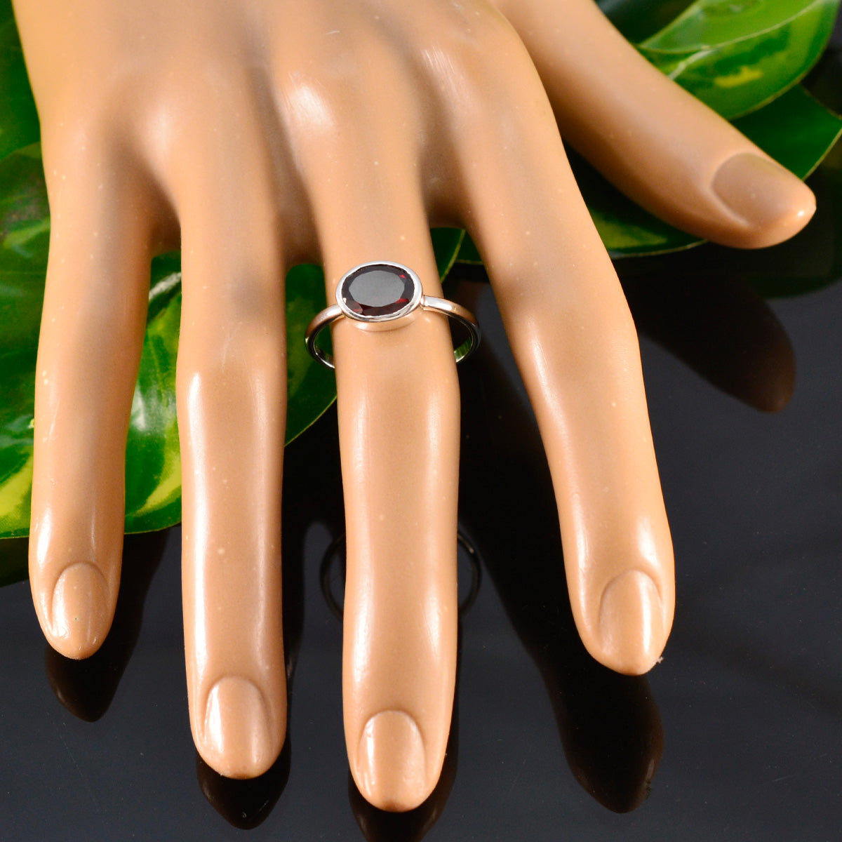 Natalie Trendy Red Solitaire Ring in Silver Finish