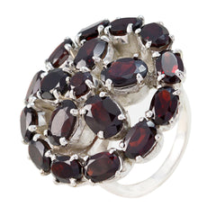 Natalie Victorian red gemstone ring with multiple deep red stones set in silver band