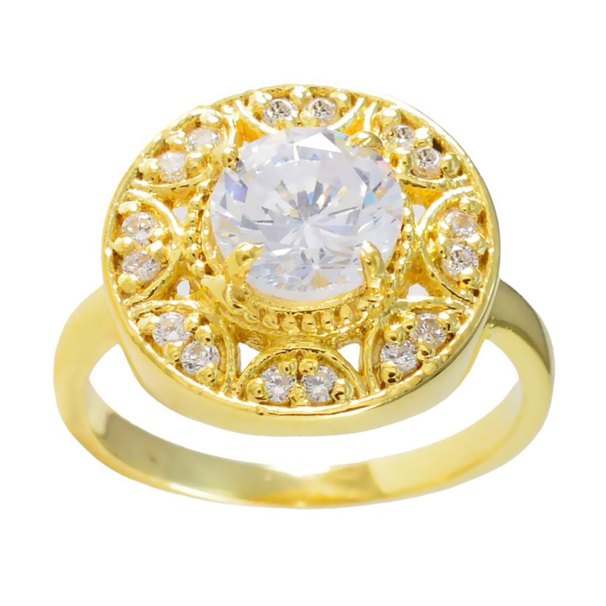 Renata White Halo Engagement Ring in Gold Finish