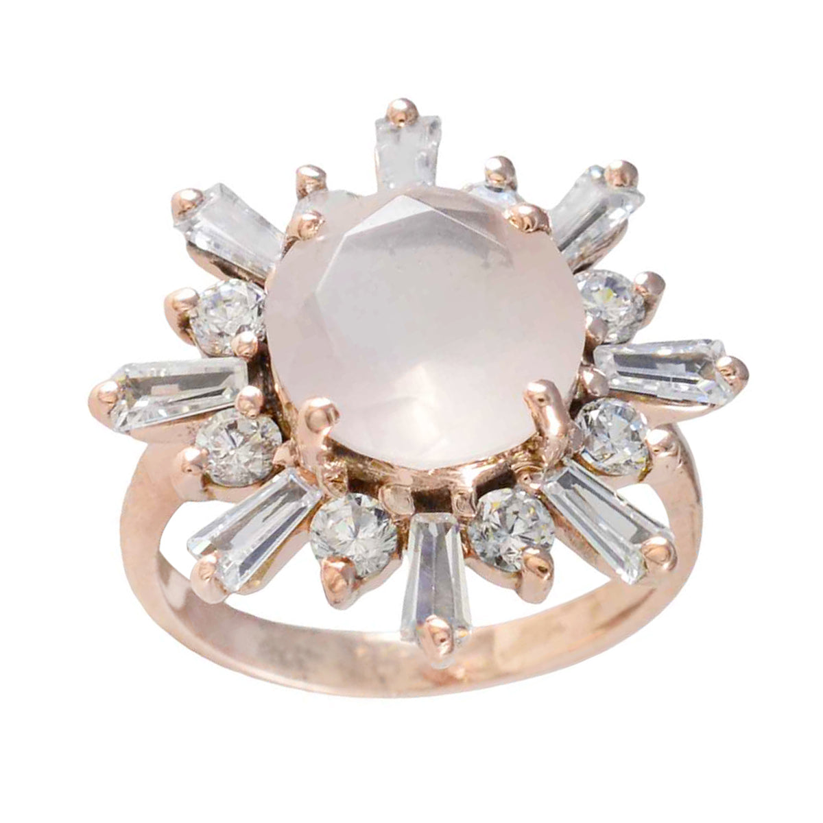 Seo-yeon White Halo Engagement Ring with Rose Gold Accents