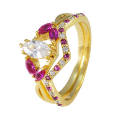 Emi White Halo Ring for Wedding with Ruby Accents