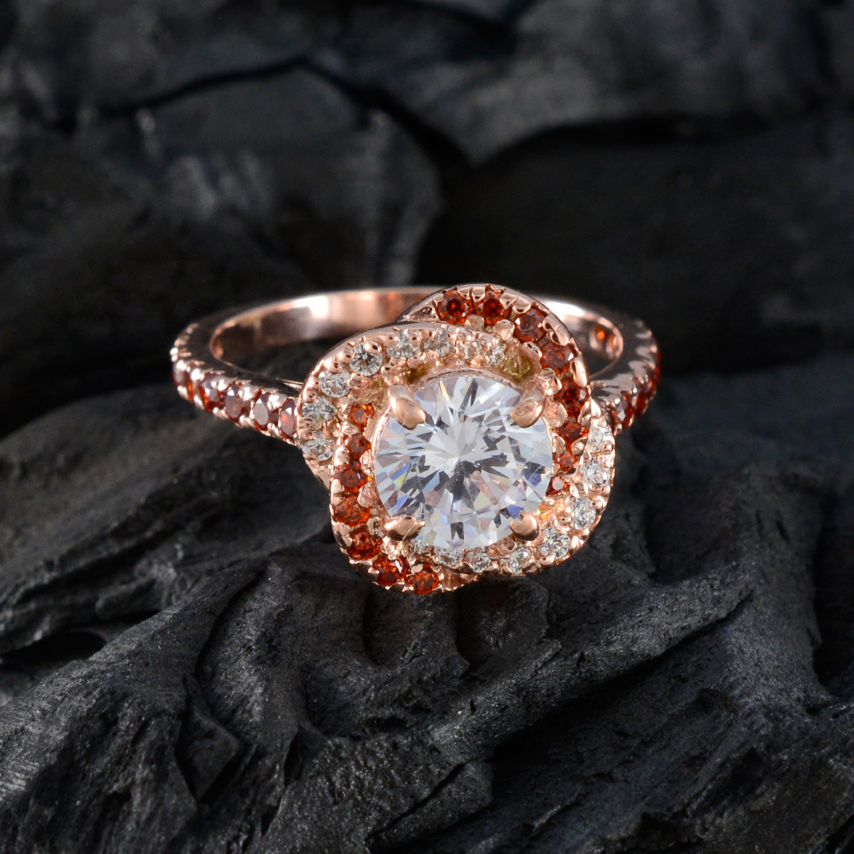 Saanvi Elegant White Halo Ring for Women Rose Gold